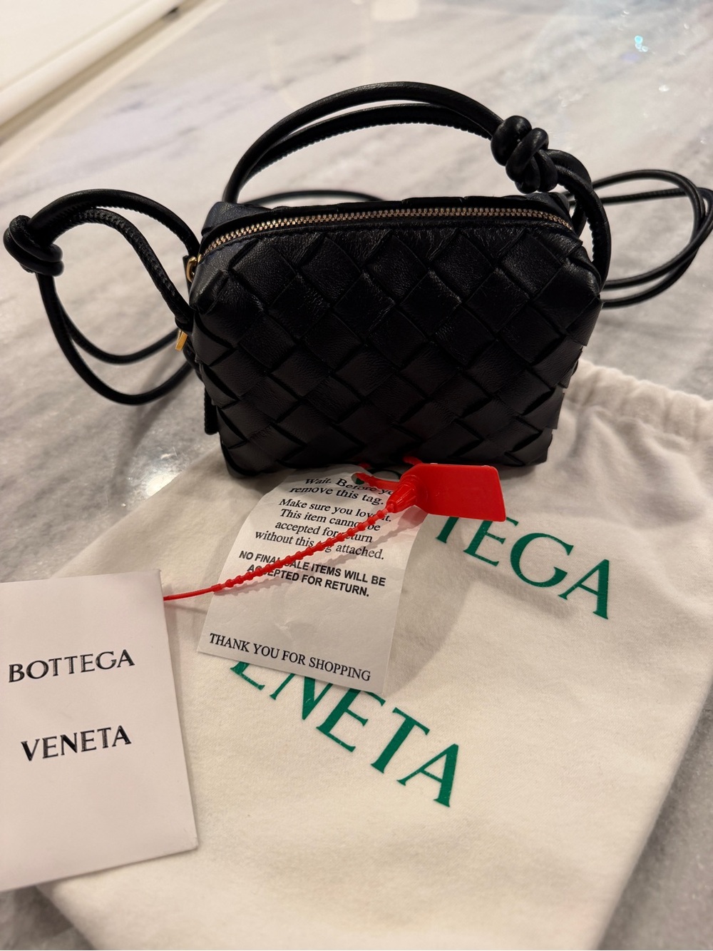 Bottega Veneta Black Woven Mini Crossbody with Knotted Strap